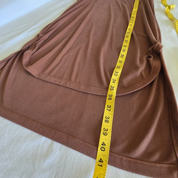 Mod Ref Rust Brown Micro Ribbed High Low Midi Dress Keyhole Back Minimalist Sz L - Picture 8 of 11